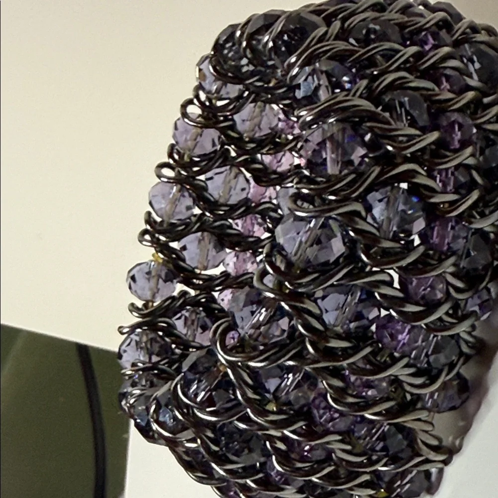 Striking Chunky Purple Black Chain multilayer woven gun metal stretch bracelet